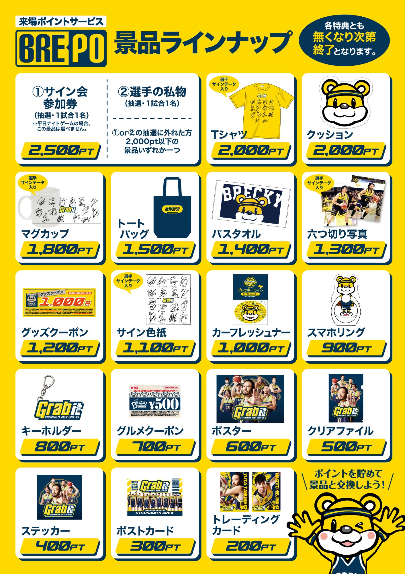 2019-20シーズン BRE-PO景品ラインナップ
